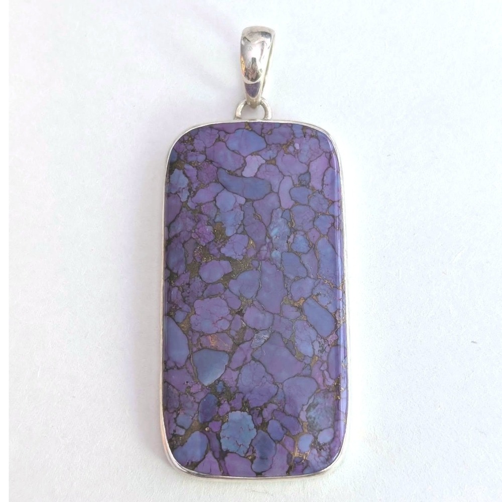 Arya 925 Sterling Silver Purple Turquoise Rectangle Pendant 14g Artsy Boho